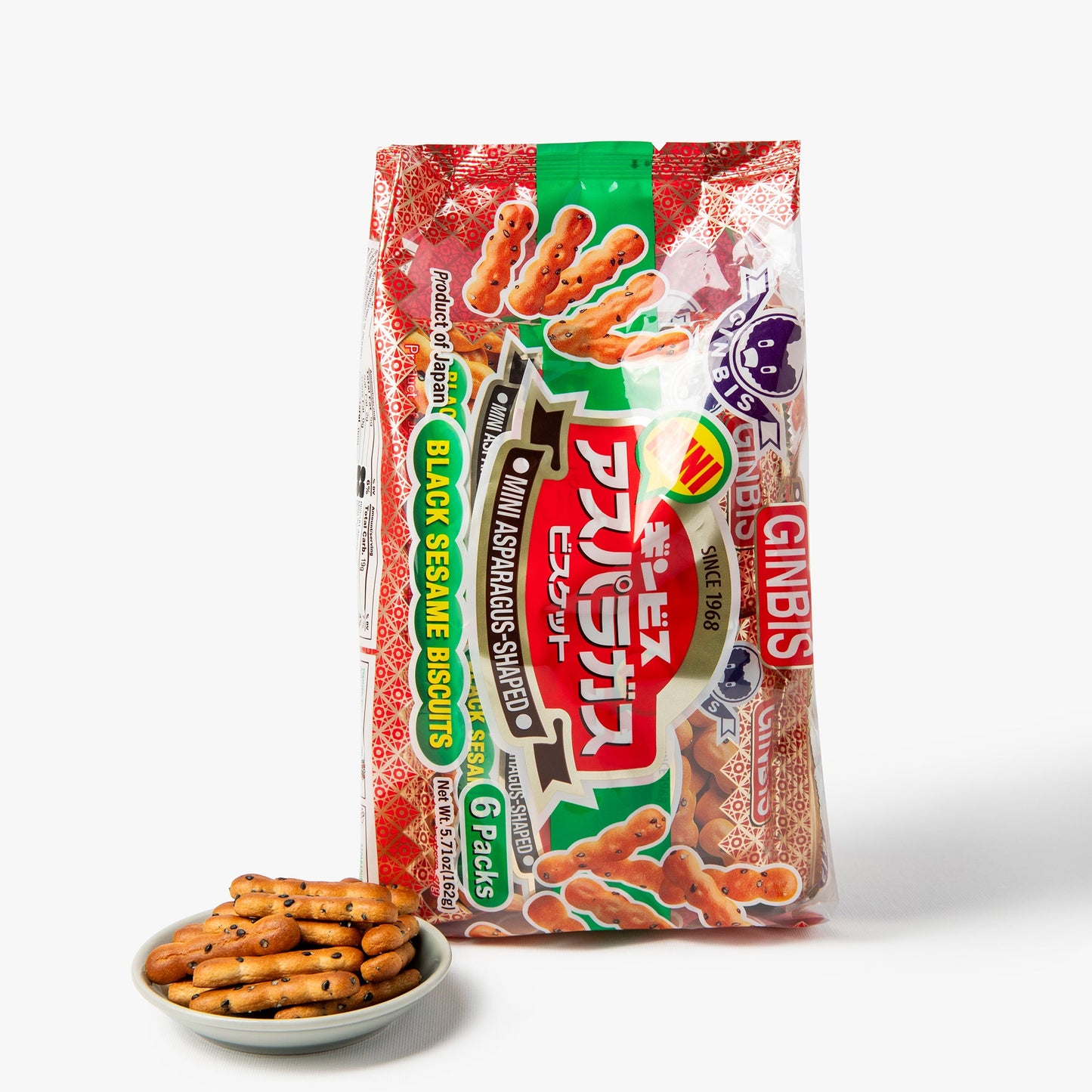 Biscuit asparagus mini au sésame noir 6 sachets ⋅ Ginbis ⋅ 162g