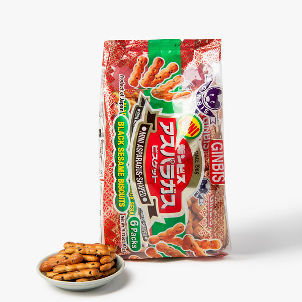 Mini galleta de espárragos con sésamo negro 6 bolsitas ⋅ ginbis ⋅ 162g Mini galleta de espárragos con sésamo negro 6 bolsitas ⋅ ginbis ⋅ 162g