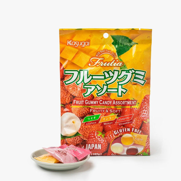 Fruchtgummi-Bonbonmischung (Erdbeere, Litschi, Mango) ⋅ Kasugai ⋅ 102g Fruchtgummi-Bonbonmischung (Erdbeere, Litschi, Mango) ⋅ Kasugai ⋅ 102g
