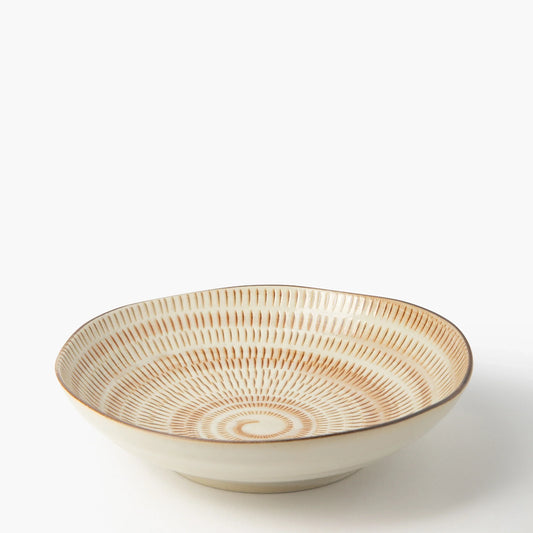 Hagi Kana beige spiral noodle plate ⋅ Touga