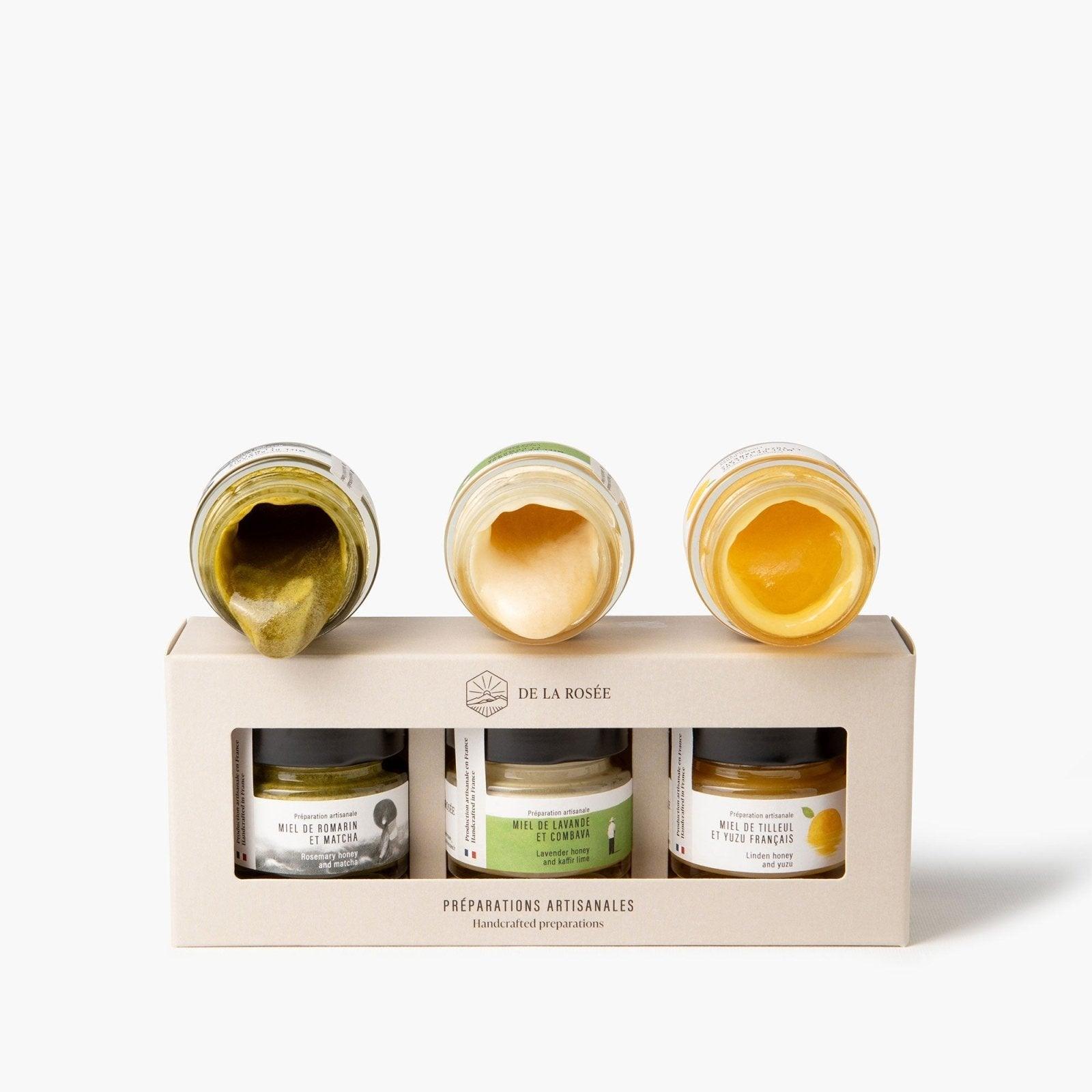 Scatola di scoperta 3 vasetti di miele - Yuzu, combava, matcha - 3x40G - De la rosée -iRASSHAi