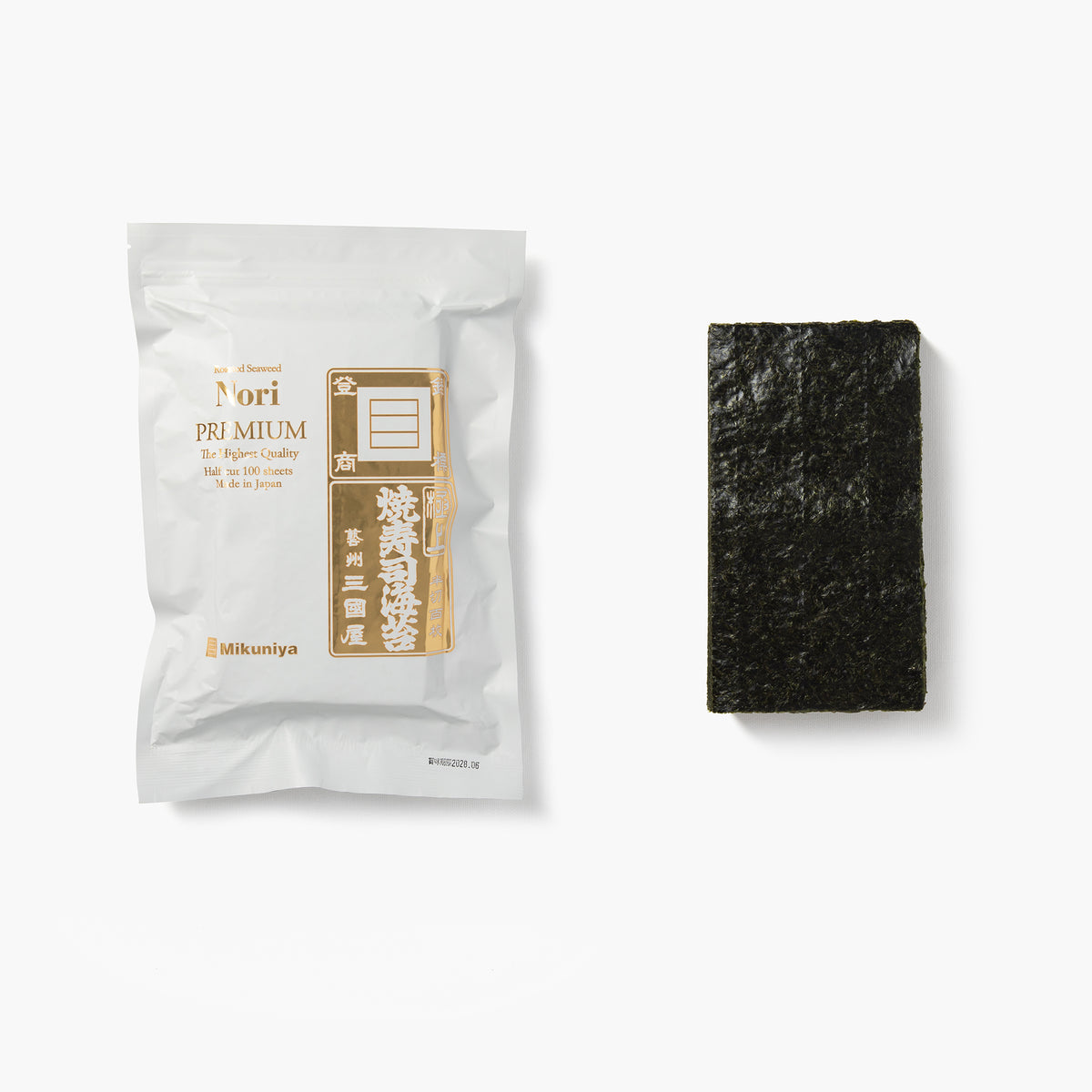 茶 Nori Half sheets of roasted nori ⋅ 100 sheets ⋅ Mikuniya ⋅ 200g