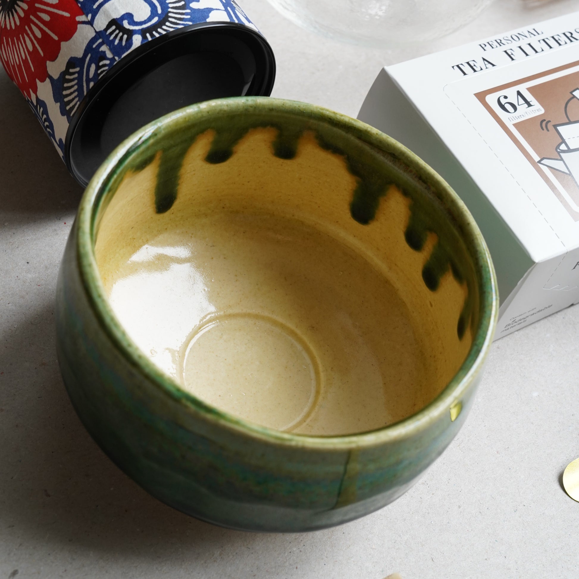 Oribe Green Glazed Matcha Bowl (Chawan), Ø 125mm ⋅ Touga