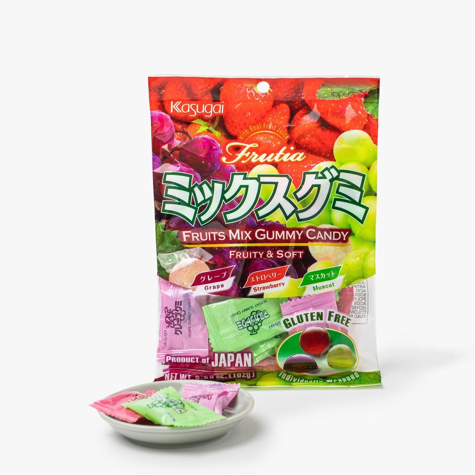 Assortiment de bonbons gummies aux fruits (fraise, raisin, muscat) - 102g - Kasugai - iRASSHAi