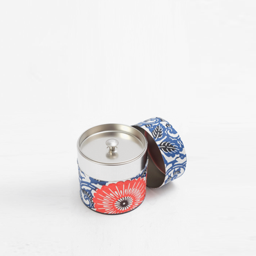 Haikara washi tea caddy dark blue and orange ⋅ Yamaco