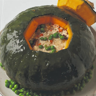 Kabocha rellena de pollo y verduras