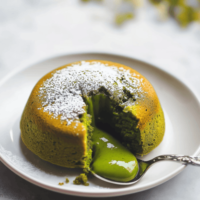 Tarta de lava de chocolate blanco y matcha