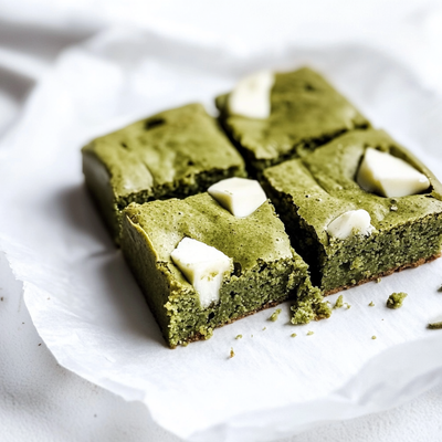 Witte chocolade en matcha brownie